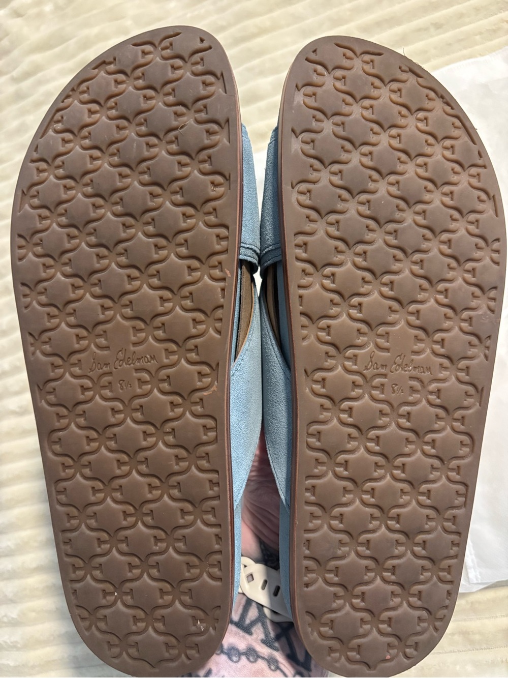 Sam Edelman ‘Darla’ Coastal Blue Suede Big Buckle Slide Sandals - Picture 5 of 6